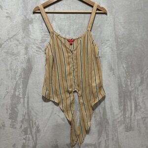 GUESS Sleeveless Raisa Striped Top XS Button Down Tie front Detail Nude Sand NWT